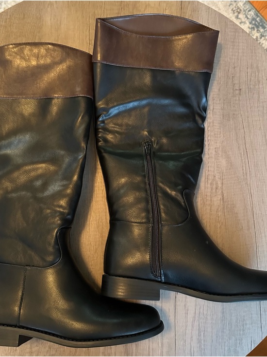 Shoedazzle Shoes - Shoe Dazzle Black Over-the-Knee Boots with Brown Cuff